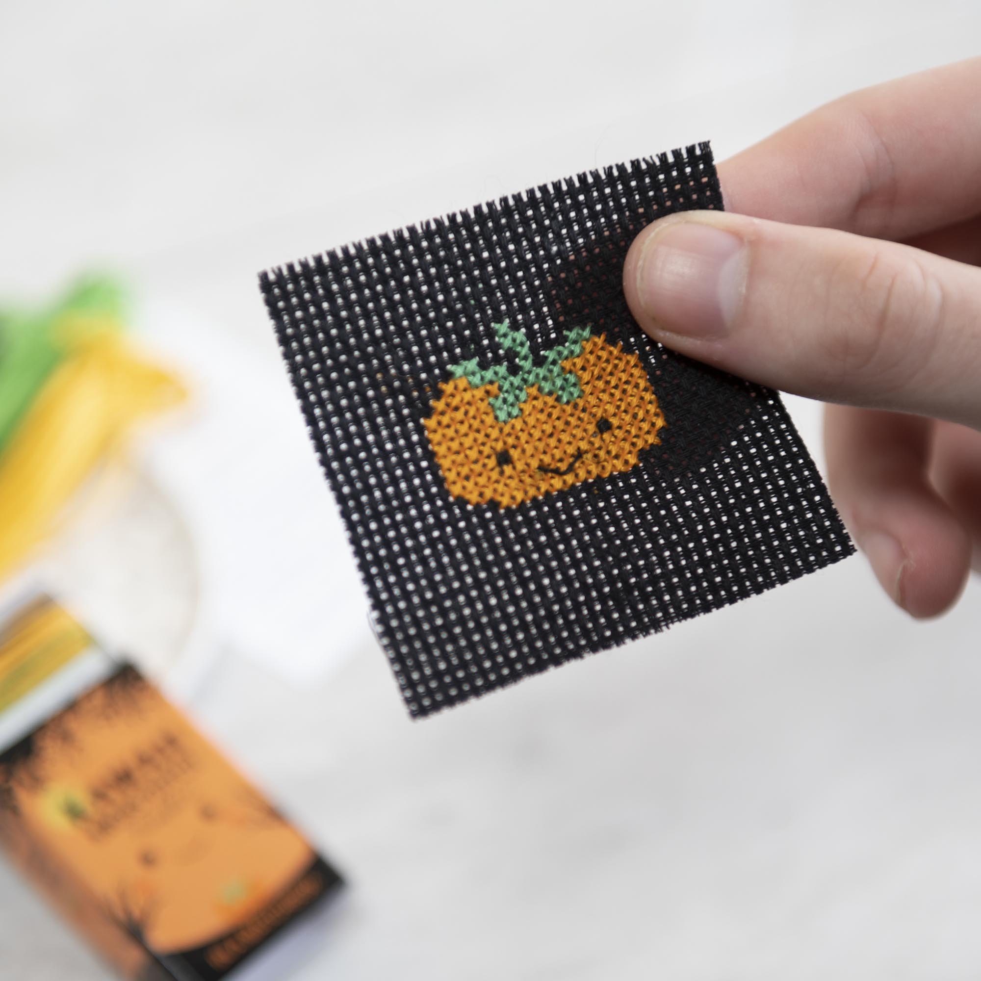 Mini Cross Stitch Kit With Kawaii Halloween Pumpkin Design