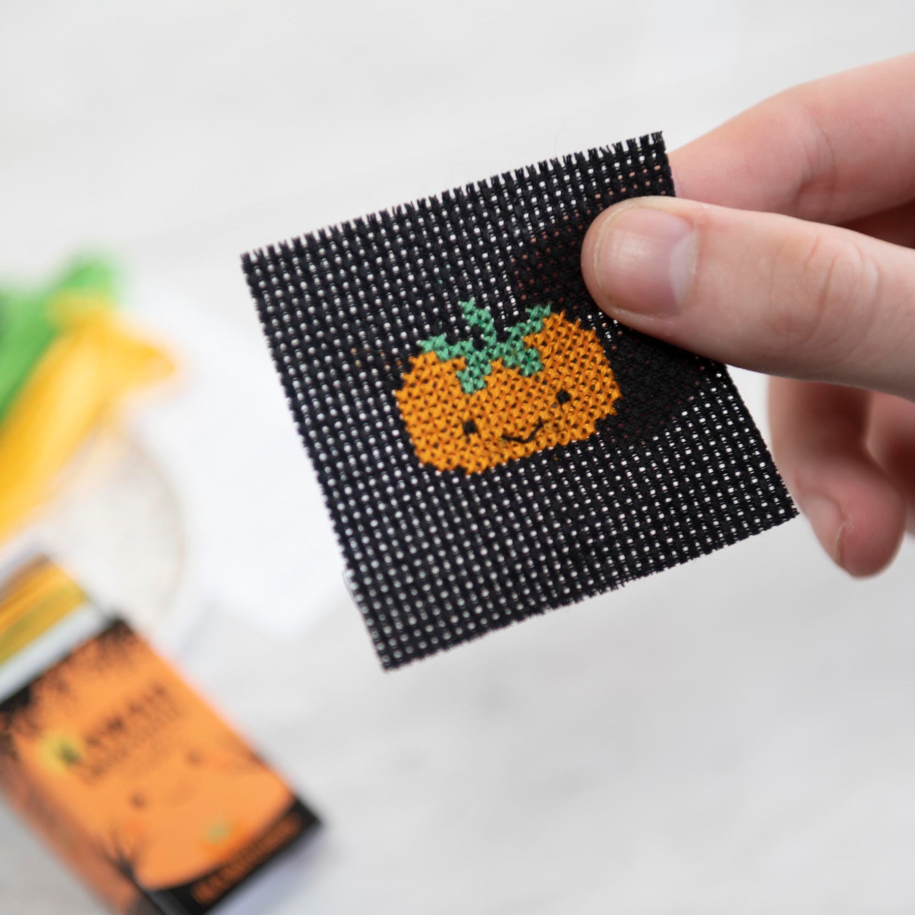 Mini Cross Stitch Kit With Kawaii Halloween Pumpkin Design