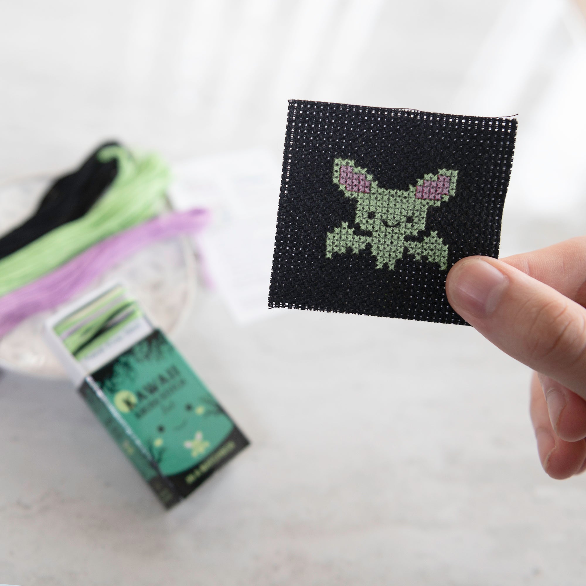 Mini Cross Stitch Kit With Kawaii Halloween Bat Design