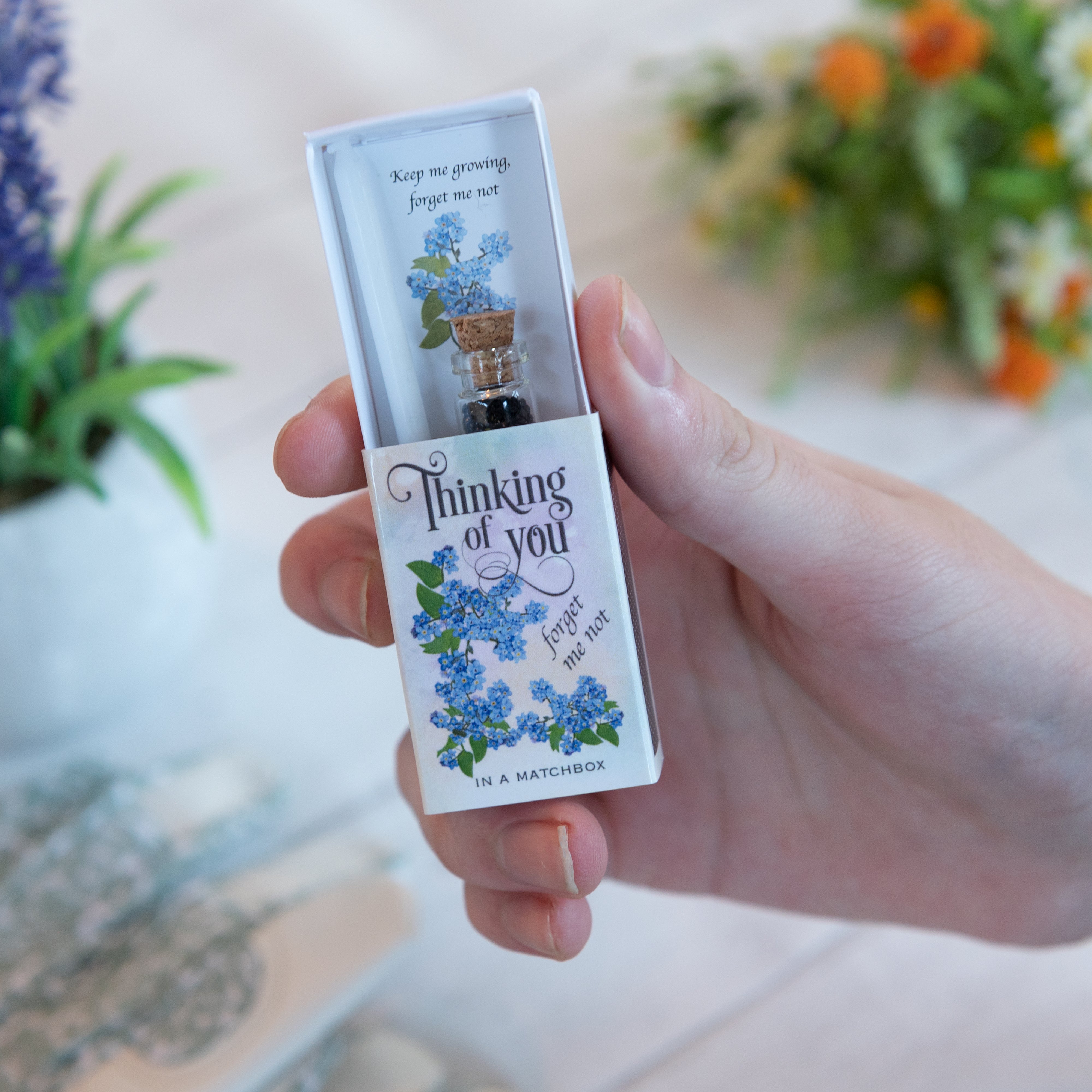 Thinking Of You Message And Forget me not Seeds In A Matchbox