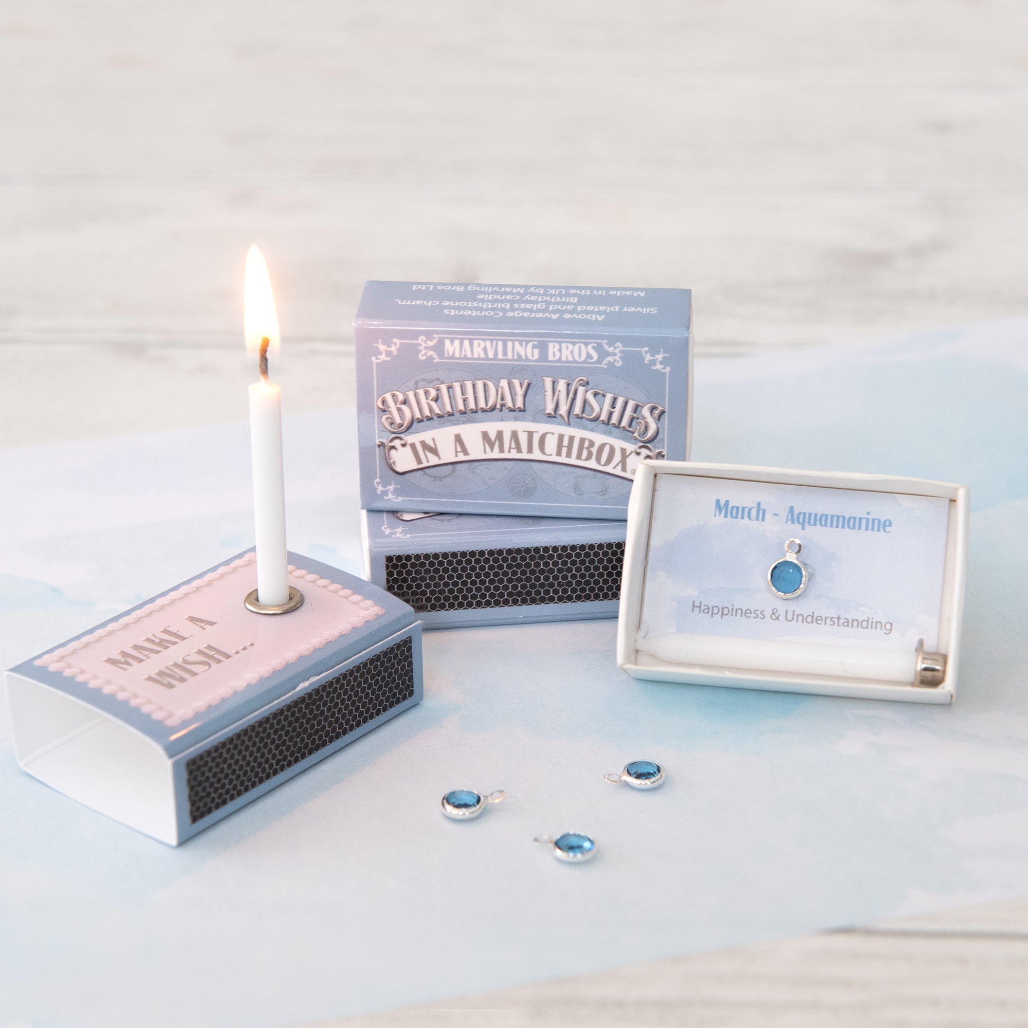 March Aquamarine Birthstone And Birthday Candle Gift