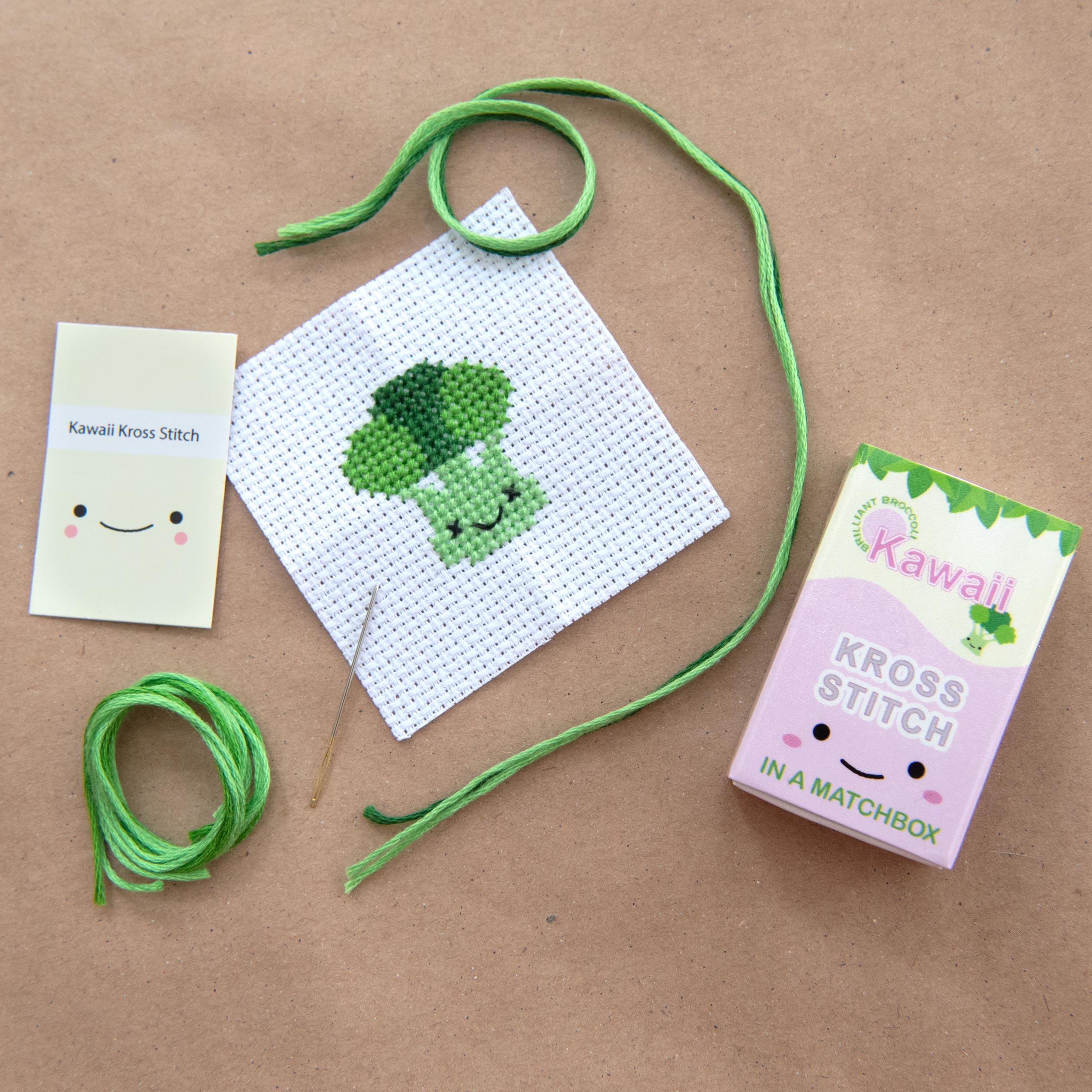 Mini Cross Stitch Kit With Kawaii Broccoli Design