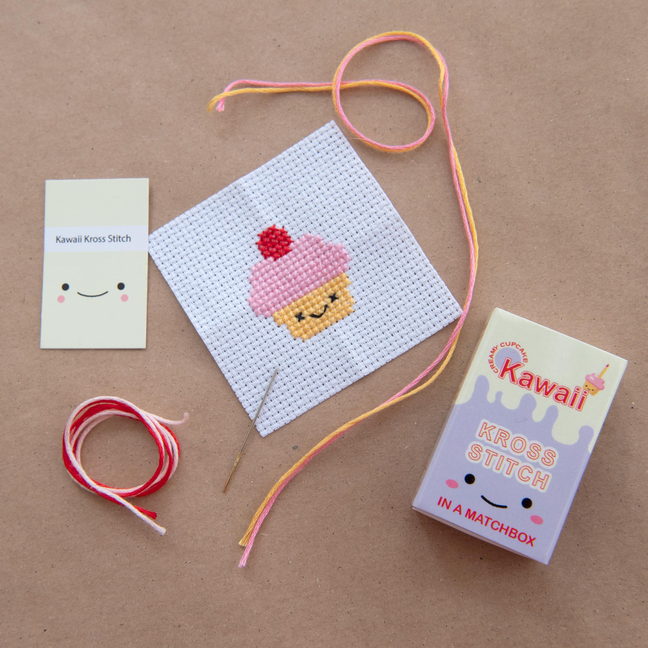 Mini Cross Stitch Kit With Kawaii Cup Cake Design