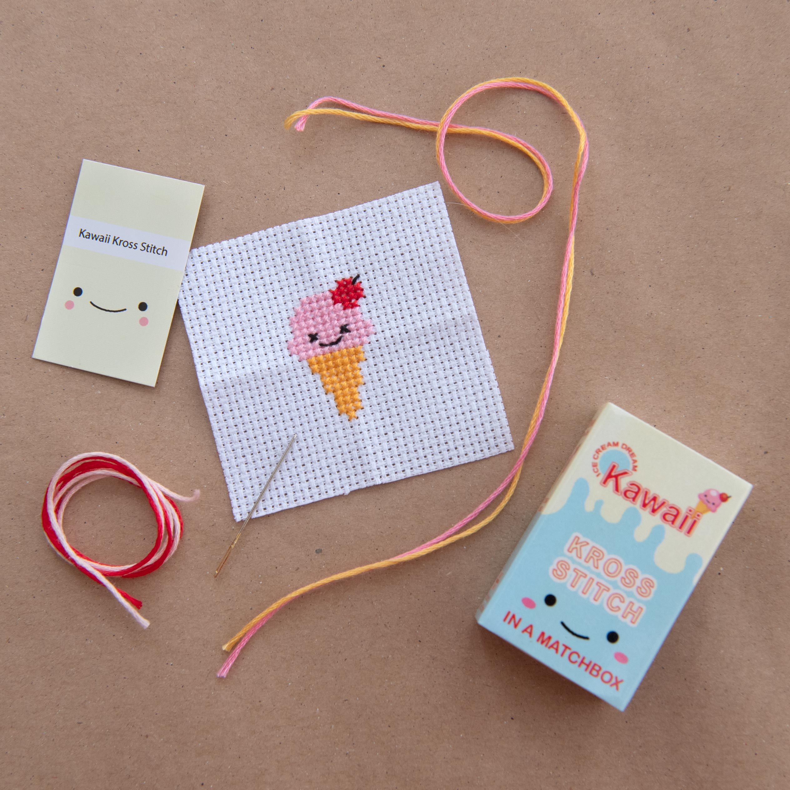 Mini Cross Stitch Kit With Kawaii Ice Cream Design