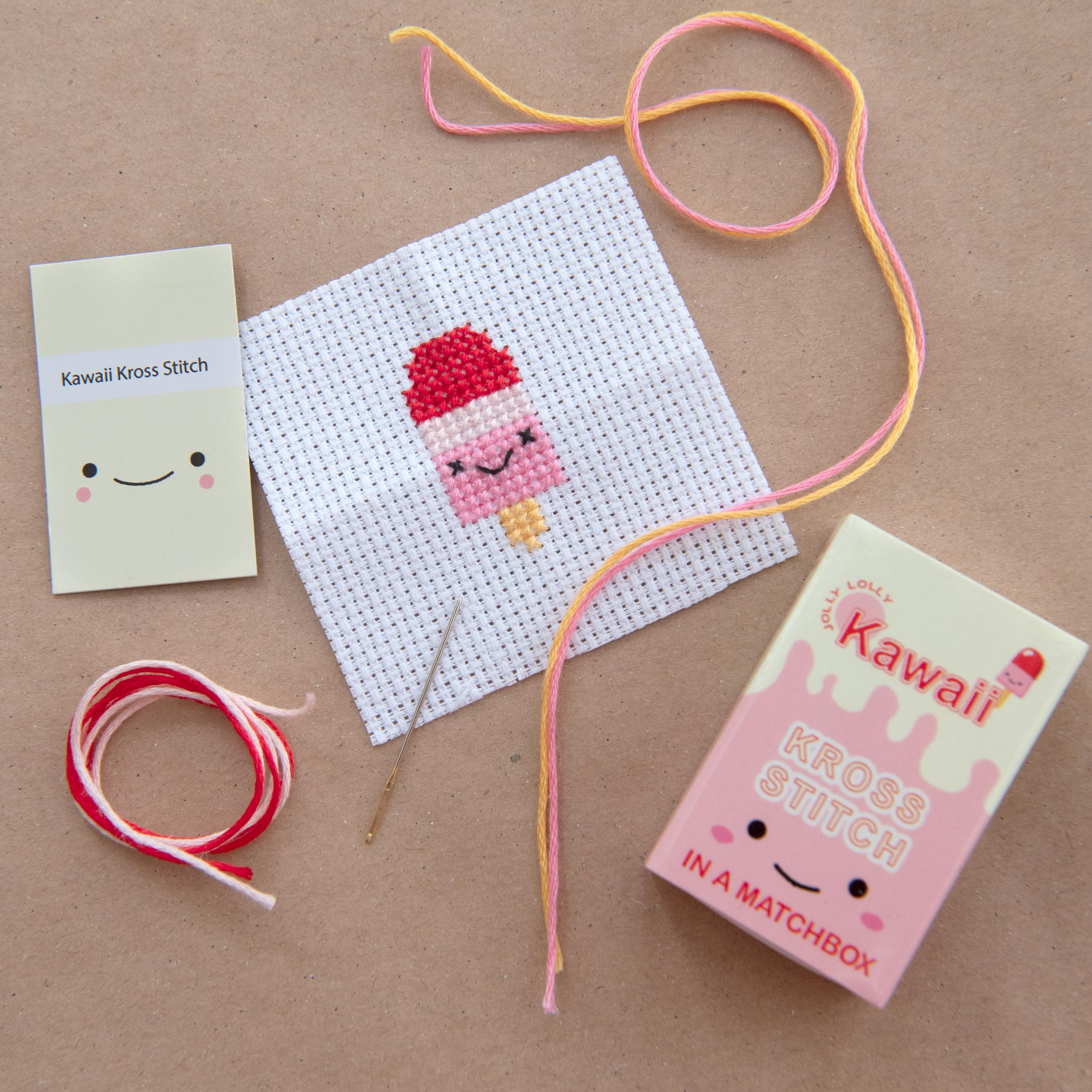 Mini Cross Stitch Kit With Kawaii Ice Lolly Design