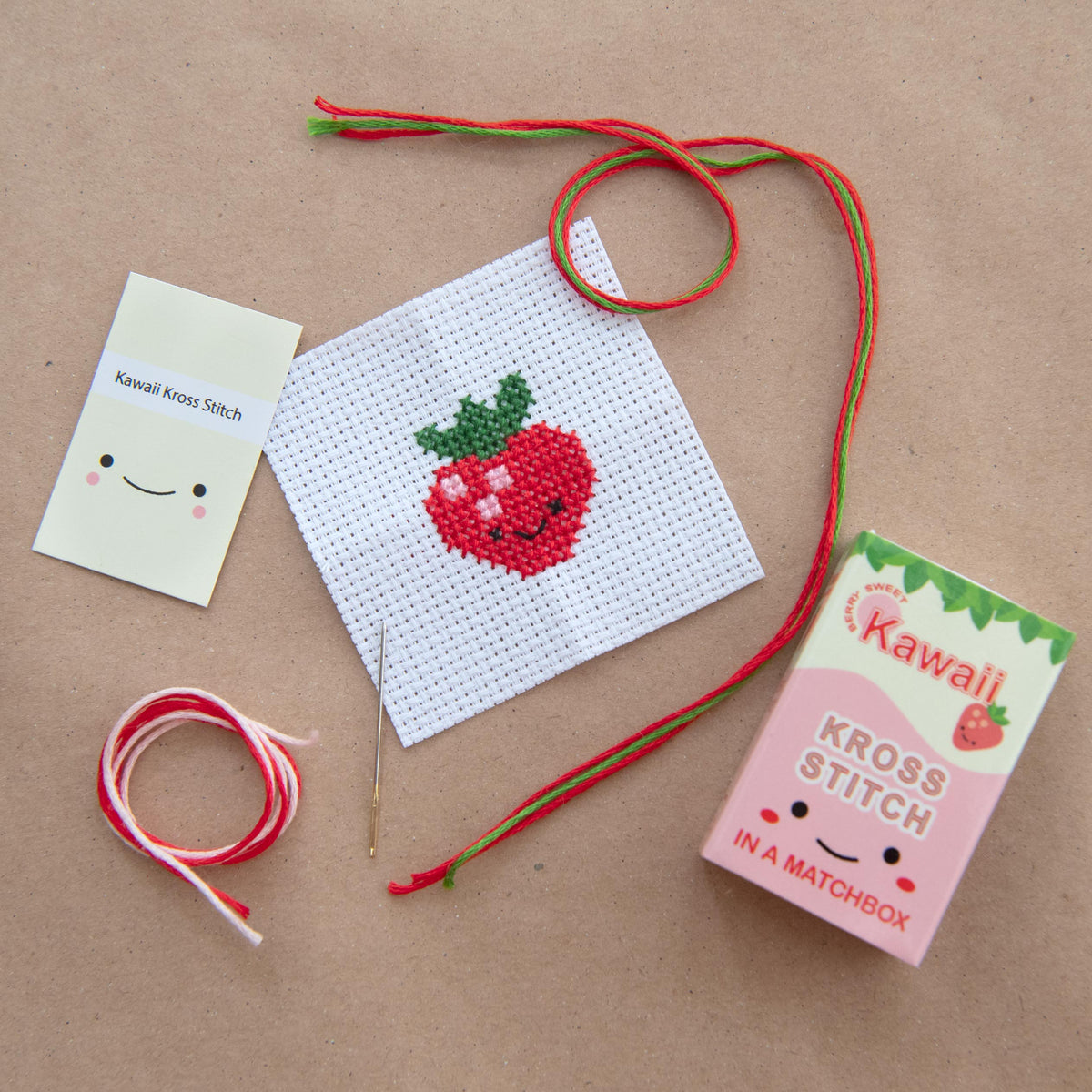 Mini Cross Stitch Kit With Kawaii Strawberry Design
