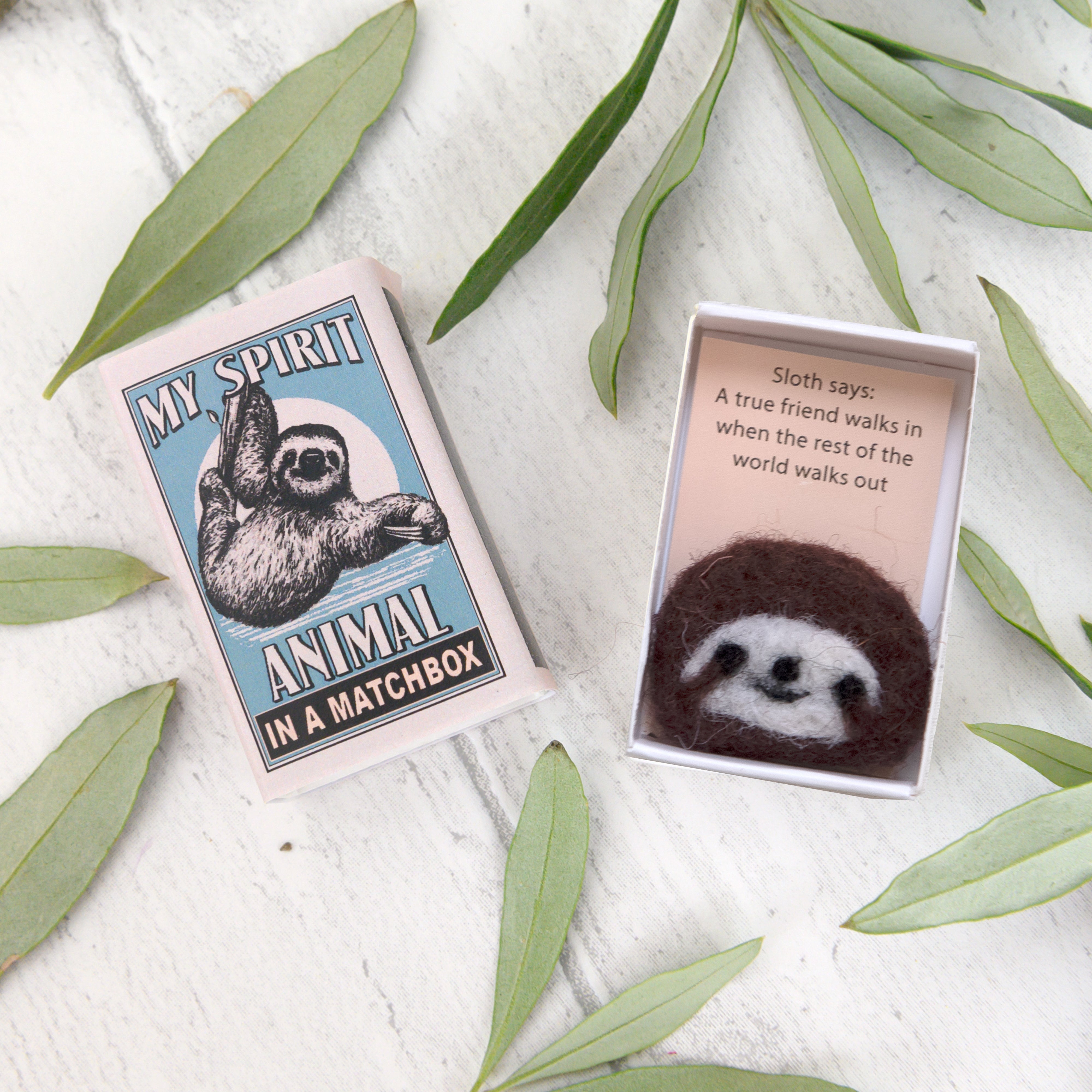 Wool Felt Sloth Spirit Animal Gift In A Matchbox | Marvling Bros