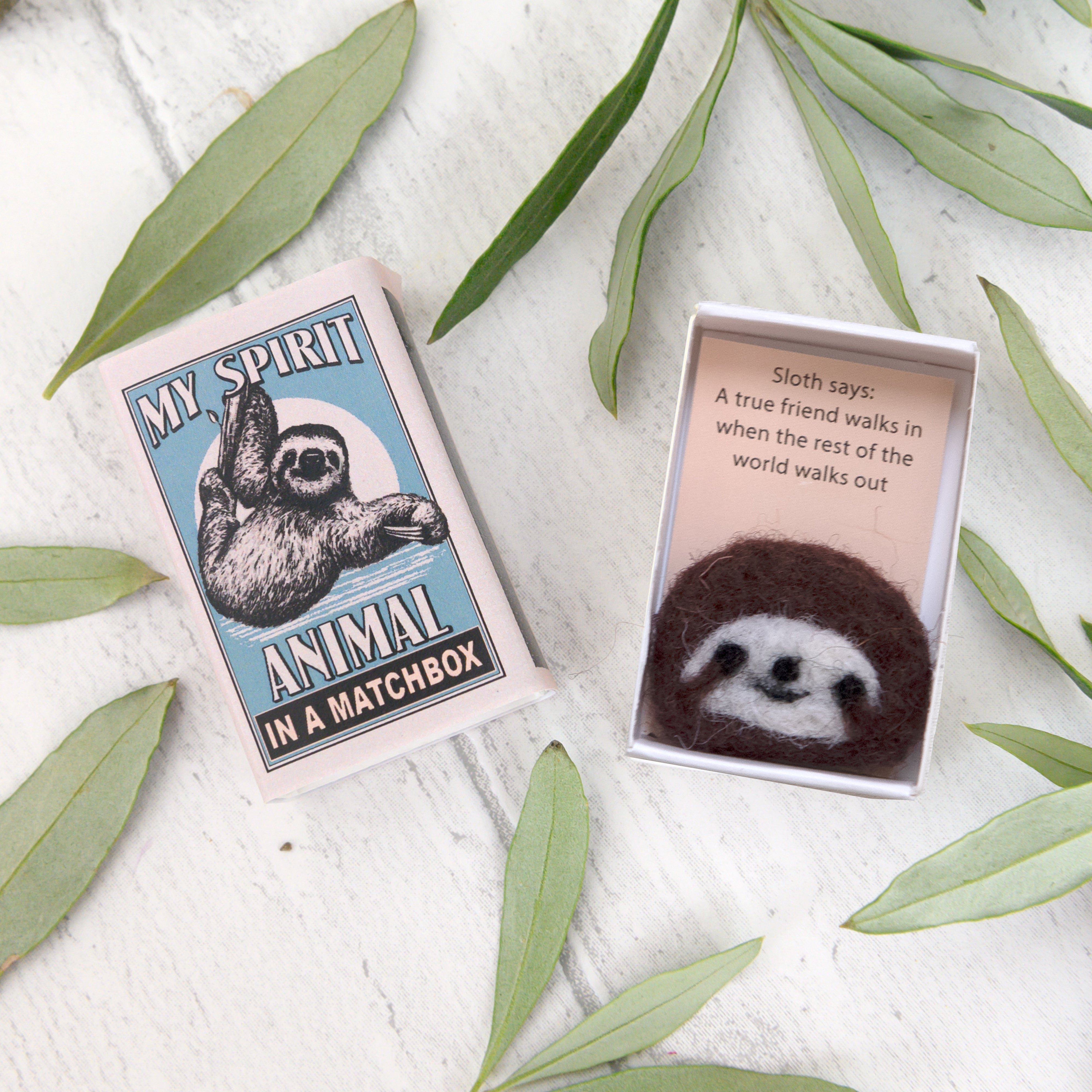 Wool Felt Sloth Spirit Animal Gift In A Matchbox