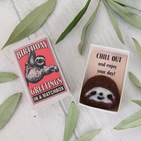 Wool Felt Sloth Birthday Gift in a matchbox