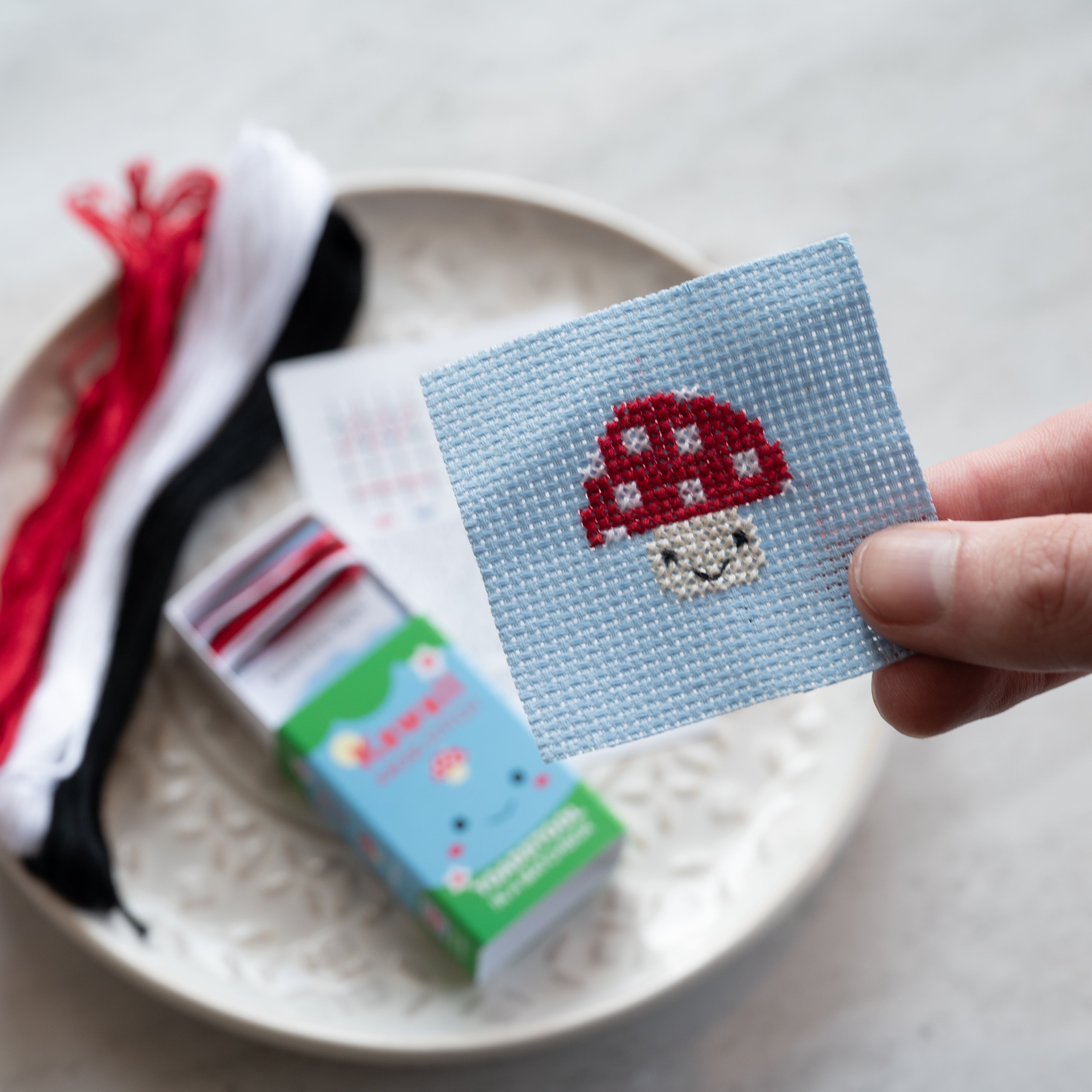 Kawaii Cross Stitch Toadstool In A Matchbox